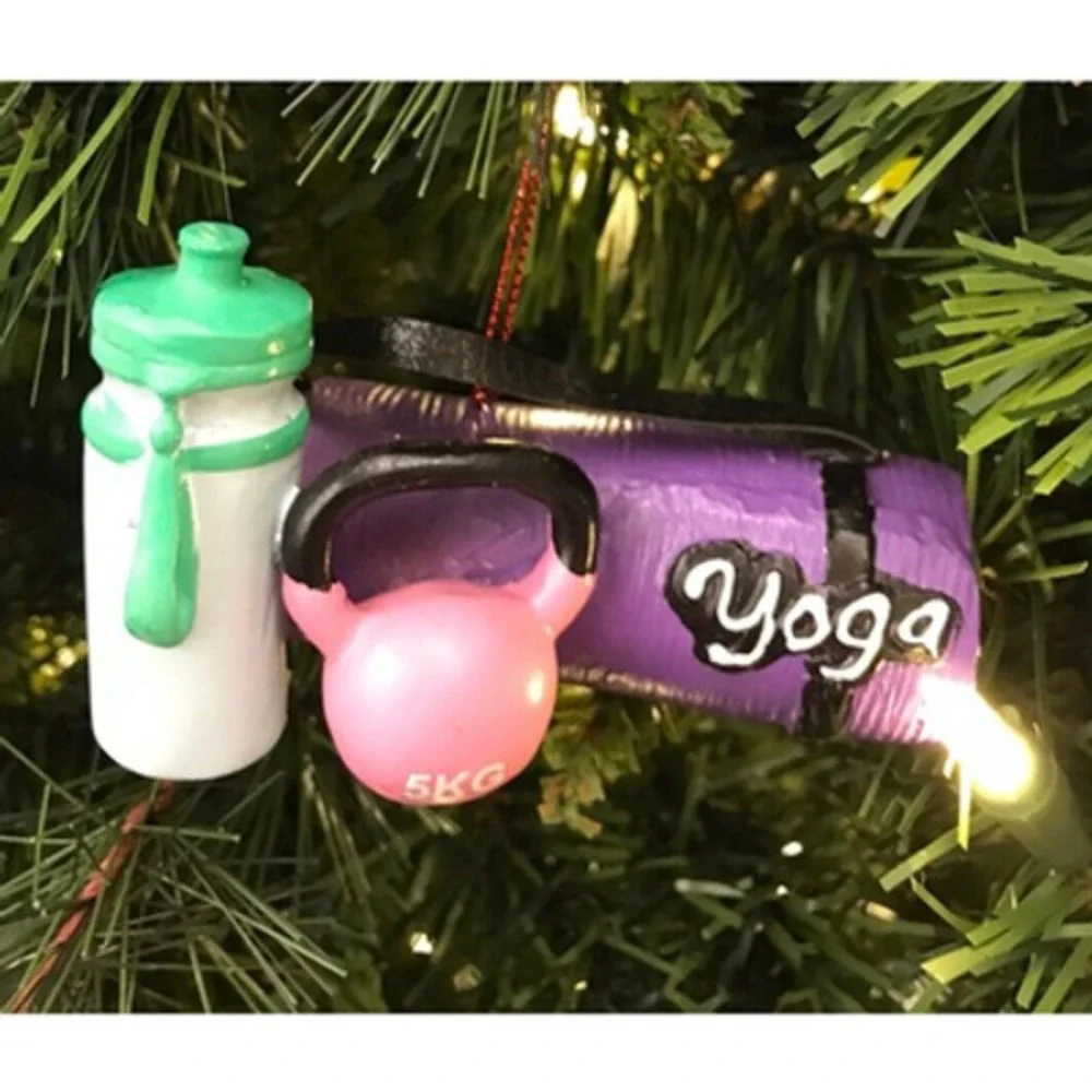 Exercise Themed Ornament Christmas Tree Yoga Mat Water Bottle‎ Weight Workout
